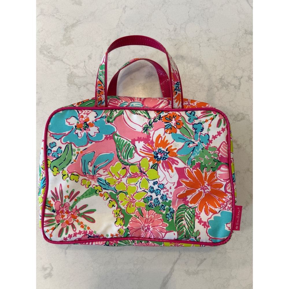Lilly Pulitzer for Target Floral Makeup Bag Pink Trim Cosmetic Case Travel Bag
